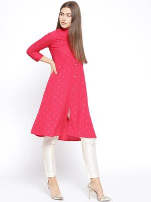 Deep Pink Printed Cotton Stitched Kurtas And Kurtis 4