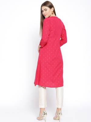 Deep Pink Printed Cotton Stitched Kurtas And Kurtis 5