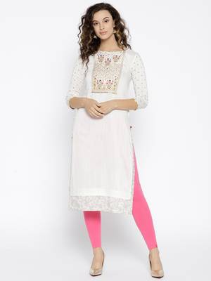 White Embroidered Silk Stitched Kurtas And Kurtis 1