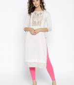 White Embroidered Silk Stitched Kurtas And Kurtis