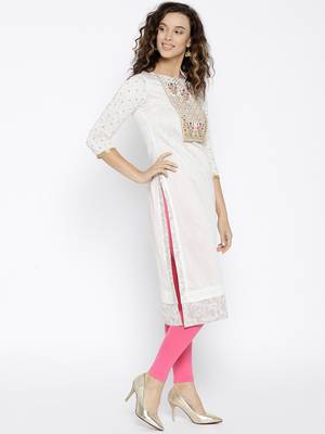 White Embroidered Silk Stitched Kurtas And Kurtis 2
