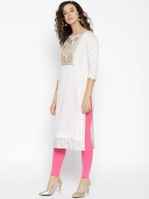 White Embroidered Silk Stitched Kurtas And Kurtis 3