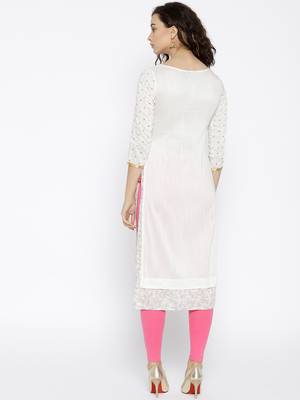 White Embroidered Silk Stitched Kurtas And Kurtis 4