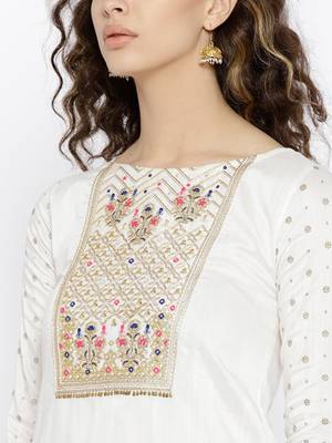 White Embroidered Silk Stitched Kurtas And Kurtis 5