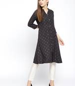 Grey Printed Cotton Stitched Kurtas And Kurtis