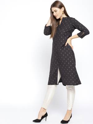 Grey Printed Cotton Stitched Kurtas And Kurtis 3