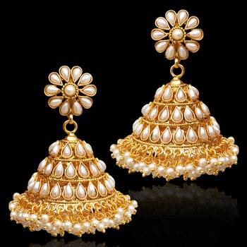 Chandni Pearl Jhumka Jhumki Indian Traditional Bollywood Earrings 1