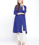 Navy Blue Printed Cotton Stitched Kurtas And Kurtis
