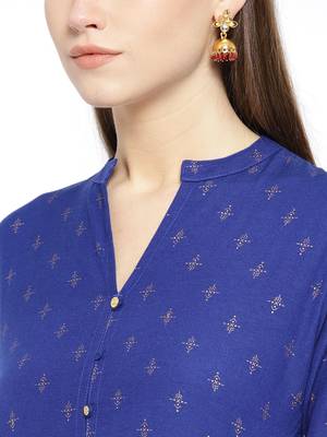 Navy Blue Printed Cotton Stitched Kurtas And Kurtis 2