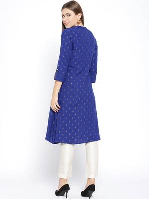 Navy Blue Printed Cotton Stitched Kurtas And Kurtis 5
