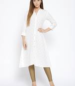 White Printed Cotton Stitched Kurtas And Kurtis