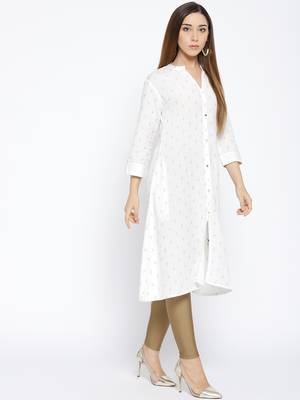 White Printed Cotton Stitched Kurtas And Kurtis 4