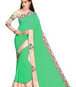Green Embroidered Chiffon Saree With Blouse