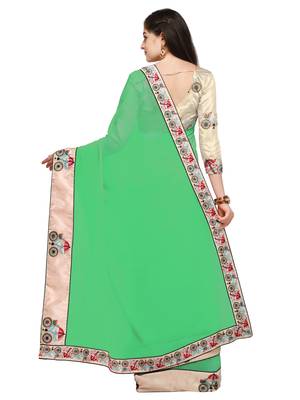 Green Embroidered Chiffon Saree With Blouse 2