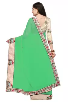 Green Embroidered Chiffon Saree With Blouse