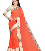 Orange Embroidered Chiffon Saree With Blouse