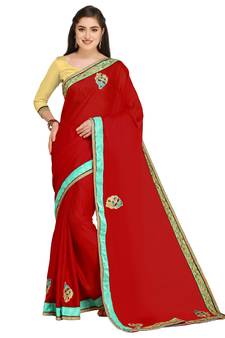 Maroon embroidered chiffon saree with blouse