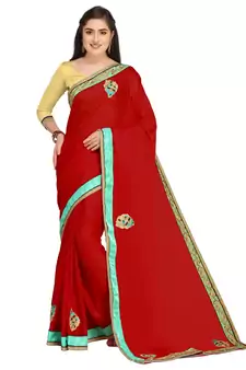 Maroon embroidered chiffon saree with blouse