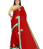 Maroon embroidered chiffon saree with blouse