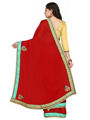 Maroon embroidered chiffon saree with blouse 2