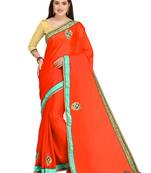 Orange Embroidered Chiffon Saree With Blouse