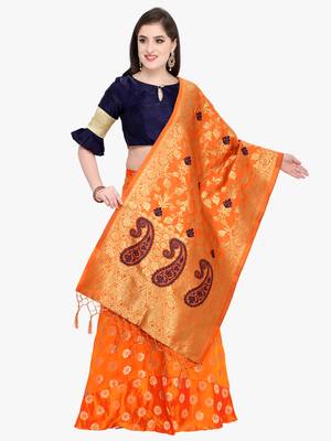 Orange Fancy Silk Semi Stitched Lehenga With Dupatta 1