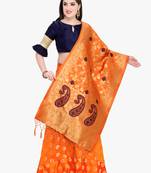 Orange Fancy Silk Semi Stitched Lehenga With Dupatta