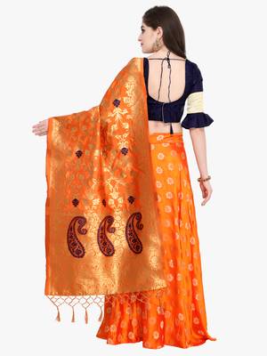 Orange Fancy Silk Semi Stitched Lehenga With Dupatta 2