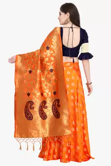 Orange Fancy Silk Semi Stitched Lehenga With Dupatta