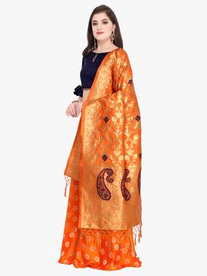 Orange Fancy Silk Semi Stitched Lehenga With Dupatta 4