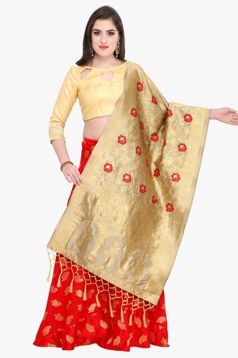 Red Fancy Silk Semi Stitched Lehenga With Dupatta