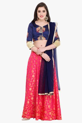 Pink Fancy silk blend Semi Stitched Lehenga With Dupatta