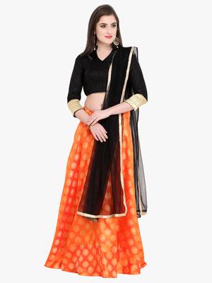 Orange Fancy silk blend Semi Stitched Lehenga With Dupatta 1