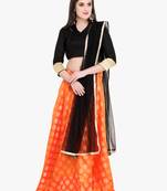 Orange Fancy silk blend Semi Stitched Lehenga With Dupatta