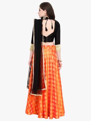 Orange Fancy silk blend Semi Stitched Lehenga With Dupatta 2