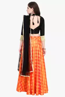 Orange Fancy silk blend Semi Stitched Lehenga With Dupatta
