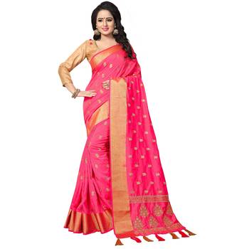 Pink embroidered art silk saree with blouse 1