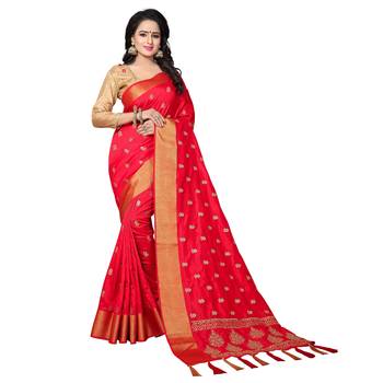 Red embroidered art silk saree with blouse 1