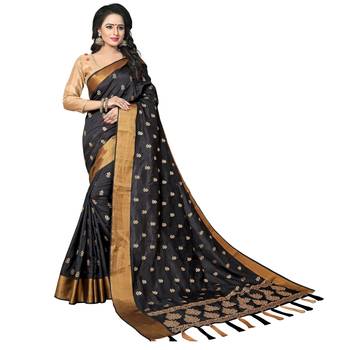 Black embroidered art silk saree with blouse 1
