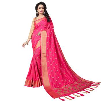 Pink embroidered art silk saree with blouse 1