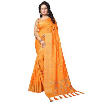 Orange embroidered art silk saree with blouse 1