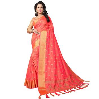 Light pink embroidered art silk saree with blouse 1