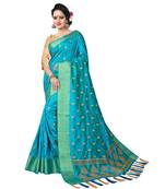 Blue embroidered art silk saree with blouse