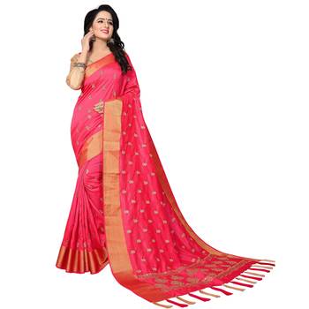 Pink embroidered art silk saree with blouse 1