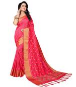 Pink embroidered art silk saree with blouse