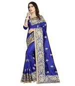Blue embroidered art silk saree with blouse