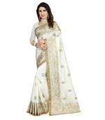 White embroidered art silk saree with blouse