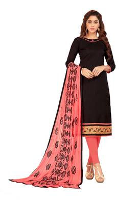 DnVeens Black embroidered slub cotton salwar with printed dupatta  1