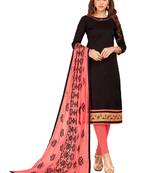 DnVeens Black embroidered slub cotton salwar with printed dupatta 