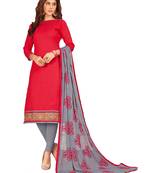 DnVeens Red embroidered slub cotton chudidar salwar kameez with dupatta dress material 